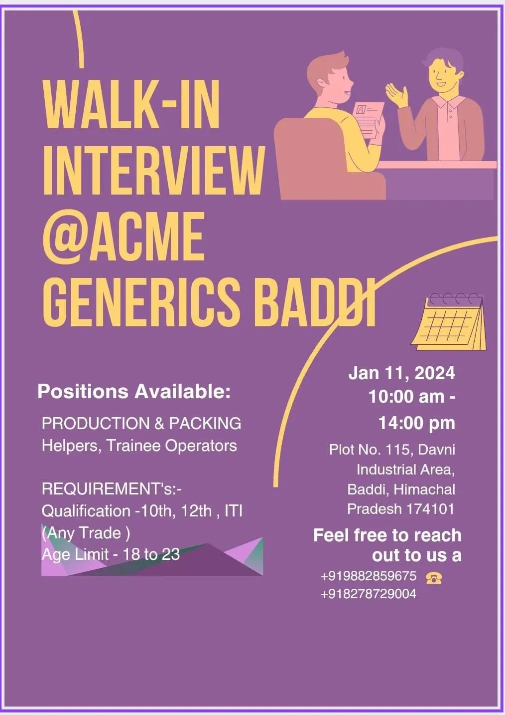 Acme Generics - Walk-In Interview for FRESHERS on 11th Jan 2024
